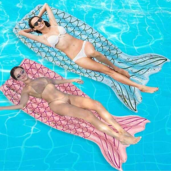Flotador inflable Mermaid para piscina, diseño estable y duradero para tomar el sol, fotos de vacaciones, ligero y con puntas resistentestant, perfecto para diversión en la piscina de verano con temática de princesa Mermaiad