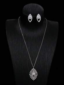 2pcs Jewelry Set, Fashionable Elegant Unique Eye-Shaped Pendant Necklace And Earrings Suit, Suitable For Party, Banquet, Women's Festival Gift, Anniversary Gift For Wife - earrings necklace set - View 8