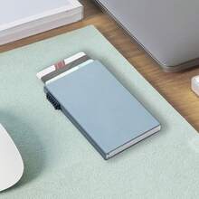 1个几何图案铝合金名片夹，新款季节性设计，防消磁自动弹出式银行卡夹，金属卡套 - 手推名片盒 - 查看 5