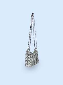 24 pièces Sac bandoulière fait main avec paillettes brillantes et décorations de paillettes, avec bandoulière amovible, couleur argent, pour femmes - Argent - Voir 2