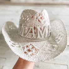 Customized Pearl Rhinestone White Straw Cowgirl Hat | Bridal Gifts | Nashville Bachelorette Party | Beachy