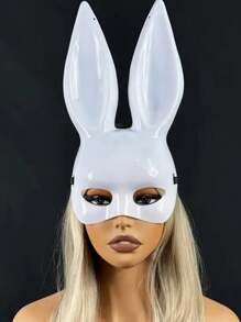 1 pièce Masque de lapin - Masque de mascarade en plastique noir et blanc brillant avec bandeau élastique, convient pour le carnaval et les costumes de fête - Design unique, durable et confortable