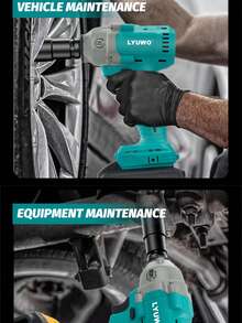 LYUWO 电动工具，可充电锂电池 21V 电动扳手，800N.M 高扭矩，带 LED 灯，顺时针和逆时针旋转，可在汽车维修以及各种家庭和商业制造场景中高效工作。4.0Ah 容量电池，国际标准充电器 - 質感藍 - 查看 4
