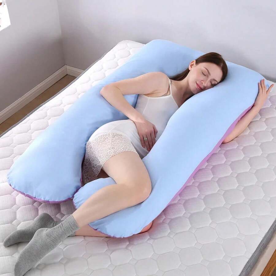 Funda de Almohada para Embarazadas Funda de Almohada de Maternidad Cubierta de Algodón Puro Multifuncional en Forma de U para Mujeres Embarazadas - Azul - Ver 1