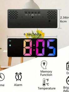 LED Digital Electronic Clock With Adjustable Brightness, 3D Desktop Electronic Gaming Desk Decor, Temperature Display Mirror Alarm Clock For Bedroom, Home Decor, Plugged Or AAA Battery Powered Back To School Room Decor School Supplies - Multicolor - View 9