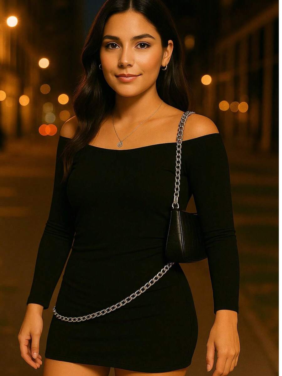 Women's Double Chain Crossbody Bag With Side And Shoulder Straps Party Handbag - Black - View 1