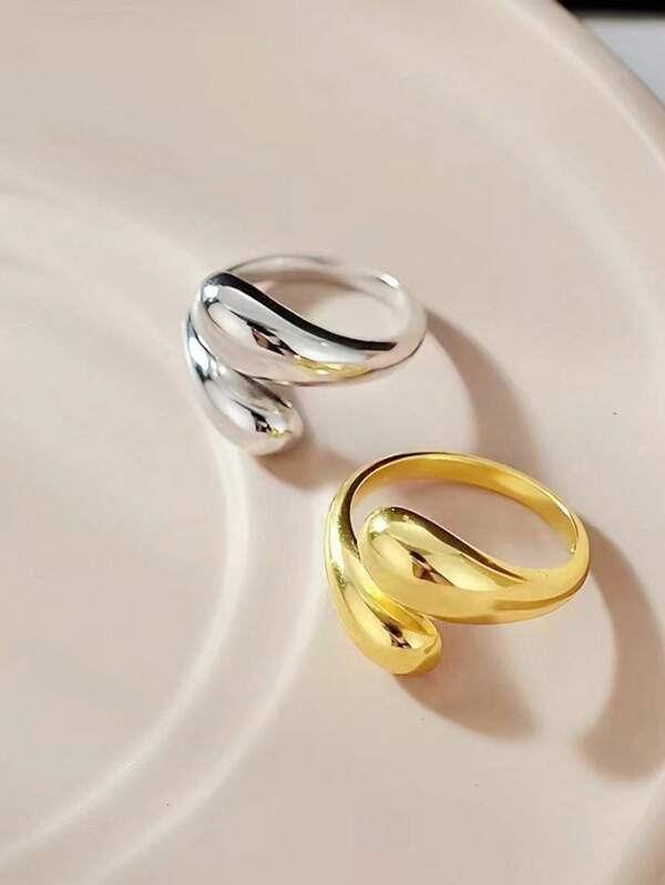 2pcs Fashionable Adjustable Teardrop Couple Rings, Stainless Steel Minimalist Rings For Women