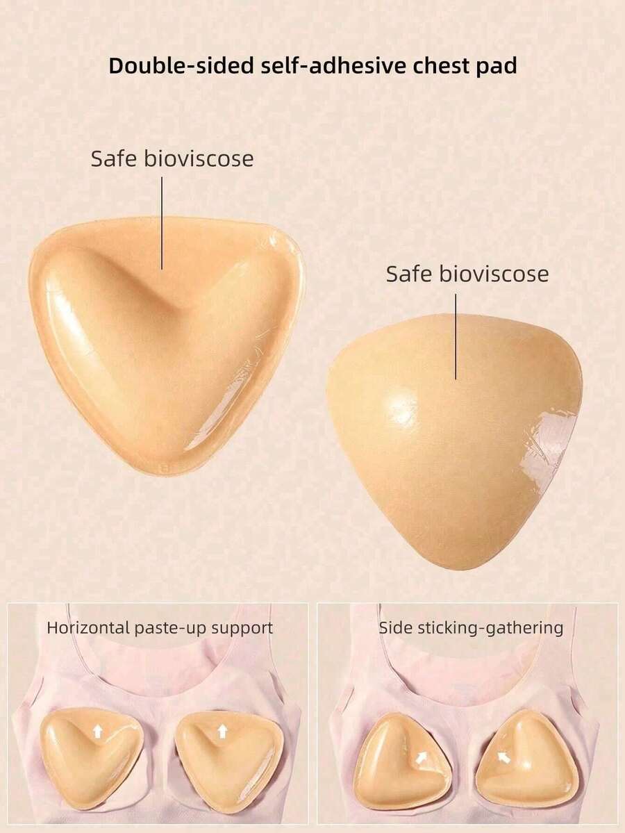 Double Sided Adhesive Bra Inserts Attached 10 Pieces Nipple Pastes Reusable Push Up Lift Self-Adhesive Chest Pads For Bikini Swimwear Sports Strapless Bras-12pcs - Màu be - Xem 1
