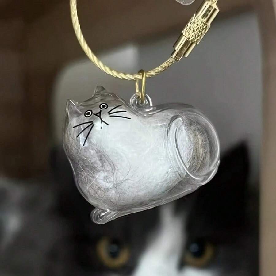1/6 件透明猫/狗宠物毛发收纳盒,多功能便携式宠物毛发胶囊钥匙扣,装饰,节日/生日礼物 - 彩色 - 查看 1