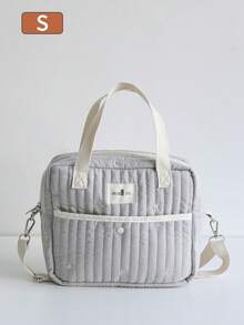 1 件可爱刺绣妈咪包、单肩斜挎包、大容量手提包、旅行收纳包 - 灰色星星月亮 - 查看 6