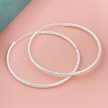 Silver Big Large Circle Huggie Hoop Earrings Women Bff Birthday Minimalist Gifts