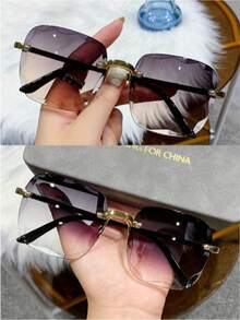 نظارات موضة نسائية بدون حافة مربعة الشكل، نظارات الموضة للرجال والنساء لفصل الصيف والسفر (لا يتضمن علبة النظارات) للعطلات الشاطئية والخارجية والسفر