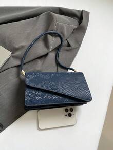 时尚百搭纯色鳄鱼压纹女士单肩包/腋下包 - 藍色 - 查看 7