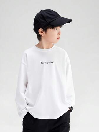 zosee 男童长袖T恤，字母印花，百搭秋季打底衫，透气柔软