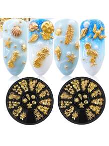 海洋主题金属铆钉水钻填充饰品饰品材料星星贝壳3D美甲装饰DIY配件美甲用品指甲美甲宝石 - 彩色 - 查看 5