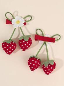 2pcs Stawberry Hair Clips For Girls Red Strawberry Fabric Alligator Clips Flower Embroidered Strawberry Hair Clips Cute Stawberry Fruit Barrettes Vacation Gifts Hairpins Teens Hair Accessories