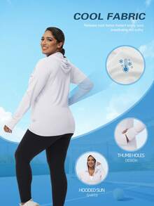 Women's Sun Protection Jacket Hooded Lightweight Long Sleeve Sun Shirt For Hiking Running Outdoor Plus Size Sunscreen Jacket - Black - View 3