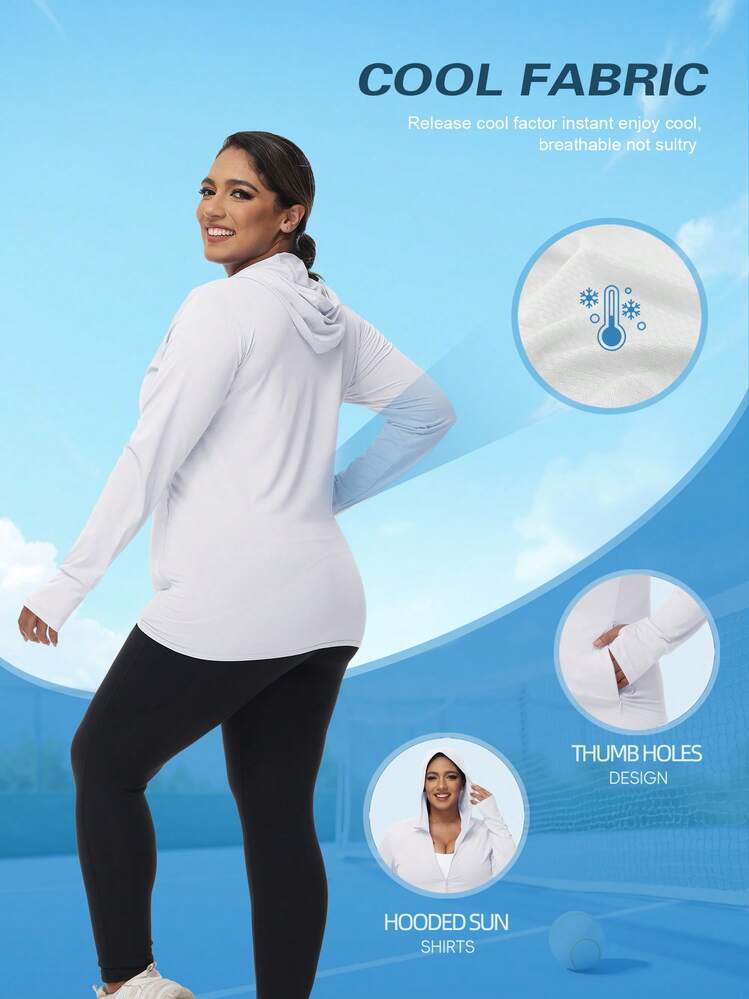 Women's Sun Protection Jacket Hooded Lightweight Long Sleeve Sun Shirt For Hiking Running Outdoor Plus Size Sunscreen Jacket - Black - View 3