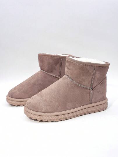 秋冬新款青少年雪地靴，平底保暖毛绒厚底鞋，男孩和女孩短靴，青少年