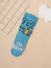 SpongeBob SquarePants 1 双男女通用创意个性化可爱多色提花海绵宝宝系列章鱼、字母和图形图案中筒袜，运动型，四季皆宜，舒适、透气、耐用，色彩丰富，适合日常穿着，优质面料，不吸汗，秋季袜子 - 彩色 - 查看 3