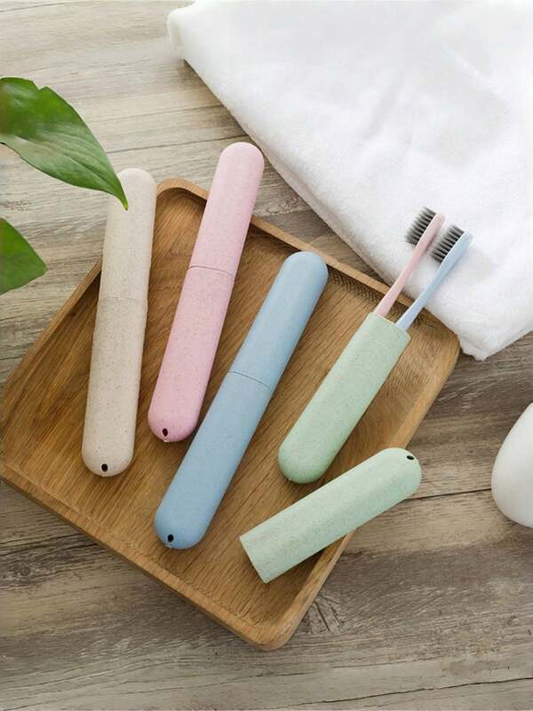1 pieza Estuche de cepillo de dientes de paja de trigo para viajar, estuche portátil para cepillo de dientes, caja protectora del cepillo de dientes, caja de almacenamiento para estudiantes (color aleatorio)