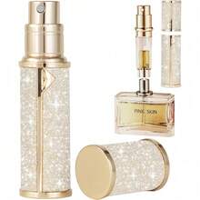 Ml Premium Perfume Atomizer - Refillable Travel Spray Bottle Set With Leather Case, Leakproof Mini Cologne & Essential Oil Dispenser For Women Men Teens, Luxury Portable Fragrance Bottle For Purse Gym Office Travel - Golden - 查看 1