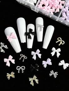 A Box Of Sweet And Cool Alloy Resin Bow Mixed Nail Art Accessories For Diy Manicure Materials. Nail Supplies Nails Nail Charms Nail Gems - Multicolor - View 4
