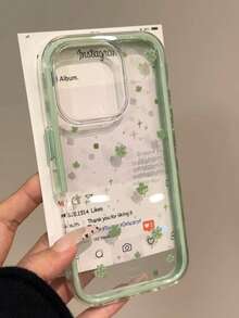 1pc Transparent Four-Leaf Clover Pattern TPU Shockproof Phone Case, Suitable For IPhone 16 Pro Max/15/14/13/12/11 - Green - View 4