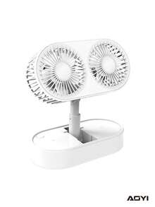 AOYI 1 件 USB 可充电迷你桌面双风扇，带可扩展和 3 档可调功能，附带充电线 - 彩色 - 查看 10