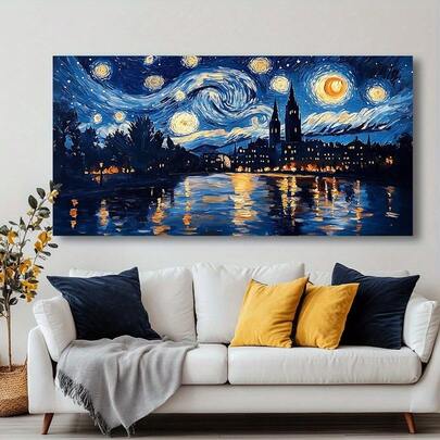1PC Framed Canvas Wall Art Starry Night- (Wrapped Canvas)
