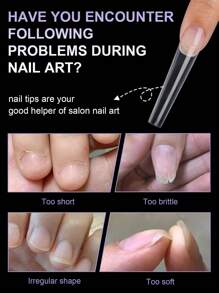 300pcs Square Nail Stickers - Flat Acrylic Nail Stickers Without C-Curve, Half-Covered, Transparent Material, Women False Nails - Clear - View 4