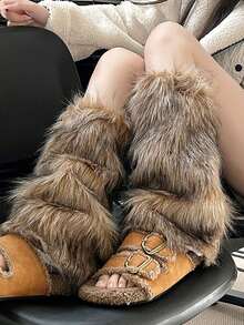 1 Pair Of Comfortable Faux Fur Leg Covers - Y2K Style Boot Mouth Covers, Breathable And Warm, Suitable For Party And Party Outfits In Winter And Spring, Furry Leg Covers - Brown - View 8