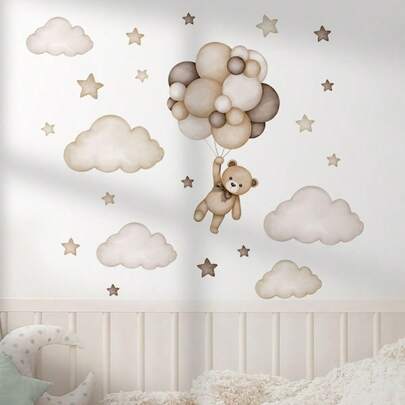 1 miếng dán tường PVC 30*90cm có thể tháo rời, miếng dán tường hình chú gấu hoạt hình, thích hợp cho phòng ngủ, phòng khách, phòng học, phòng ăn, trang trí nhà cửa