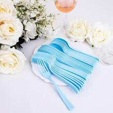 160 Piece Blue Plastic Silverware - Heavy Duty Blue Silverware Includes 80 Forks, 40 Spoons, 40 Knives, Disposable Plastic Utensils Perfect For Wedding, Graduation, Party,9001081 - Blue - View 6