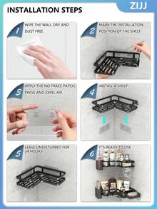 1pc No Drill Double Layer Bathroom Shelf, Bathroom Cosmetics & Toiletries Storage Rack, Kitchen Storage Rack, Living Room & Study Wall Mounted Storage Rack, No Trace Adhesive Design, High Quality Metal Material - Multicolor - View 12