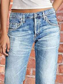 Women's Casual Washed Low Waist Straight Leg Jeans, Autumn - Navy Blue - View 6