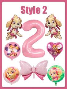 Paw Patrol Dies ist ein Patrouillen-Themen Geburtstagsdekorations-Set, mit rosa als Hauptfarbe. Der Kern ist eine riesige rosa digitale Aluminiumfolien-Ballon, kombiniert mit mehreren Aluminiumfilmballons, die mit Patrosenfiguren der Pfoten jeden Tag Muster sind, einschließlich Laufformen, Herzen, Pfötchen-Prints und anderen Stilen. Es gibt auch einen rosa Polka-Punkt-Schleifenballon, speziell entworfen für Geburtstage, um eine süße und kindliche Atmosphäre zu schaffen.