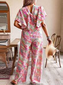 Jumpsuit mono palazzo tallas extras dama mujer manga corta estampado formal casual evento aniversario cumpleaños festejo fiesta dia noche elegante comodo trendy bautizo comodo pierna ancha - Multicolor - Ver 2