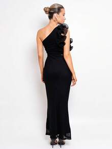 Summer Elegant One Shoulder Black Maxi Long Dress For Women Ruffle Embellished Dress Wedding Evening Cocktail Party Dress Sexy