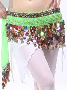 女士肚皮舞臀巾裹裙，带亮片流苏，迷你裙装，适合泰国/阿拉伯舞者