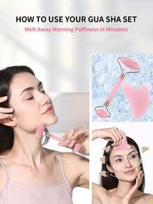 New 2PCS Gua Sha Facial Stone Facial Massager Roller Skin Care Tools Gousha Stone For The Face Roller Gouache Scraper - Multicolor - View 8