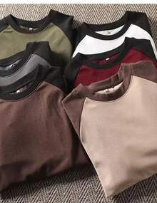 Raglan Long Sleeve T-Shirt 100% Cotton From S To Plus Size G3 - 黑色/鉛色 - 查看 4