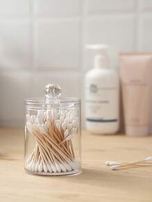 1/2/3/4/6pcs QTIP Stand With Plastic Lid, 10 Oz Clear Pharmacist Jar, Bathroom Organizer, Make-Up Round Pads, Swabs, Floss Pickup Storage Container - Clear - View 5