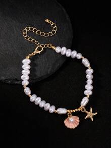 1件 时尚百搭简约海洋沙滩风贝壳海星仿珍珠手链 - 均碼 - 查看 3