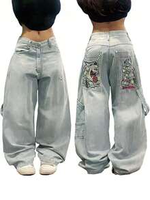 New High Street Ombre Loose-Fitting Straight-Leg Jeans, Unisex Versatile  Brand Jeans - Xám - Xem 2