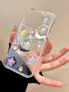 Korean Laser Stars Epoxy Clear Phone Case Compatible With IPhone 16 15 14 13 12 11 Pro Max Plus Cute Transparent Soft Back Cover - Clear - View 1
