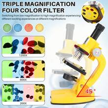 Kids Microscope Kit Science Lab Toys, LED 200X-1200X Biological Microscope Home School Educational Toys Children Optical Instruments Science Kit For Kids Over 3 Years Old - Yellow - View 4