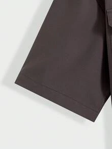 男士夏季短袖衬衫，新款立领休闲时尚多口袋纯色工作服衬衫