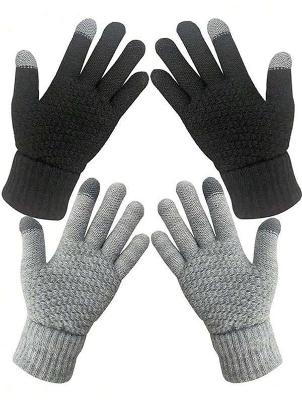 1 Paar neue Winterprodukte Ananasmuster Touchscreen gestrickte Vollfingerhandschuhe warm und dick aus Jacquard-Wolle, Halloween Accessoires Winterhandschuhe