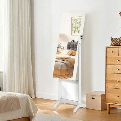 VA-Cerulean Jewelry Box With Mirror, Adjustable Jewelry Holder, Lockable Jewelry Storage Box, 2-In-1 Jewelry Storage Box, 152 X 39.5 X 36.5 Cm, Black/White